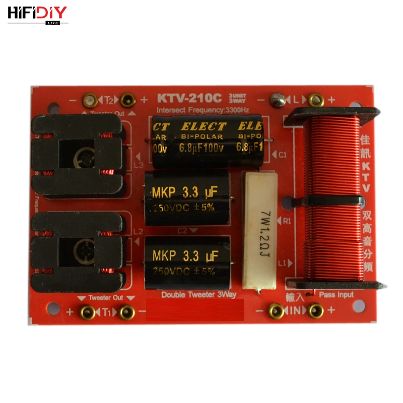 HIFIDIY KTV-210C 2 Way 3 speaker Double treble (Tweeter*2+ bass) Unit HiFi KTV Speakers audio Frequency Divider Crossover Filter