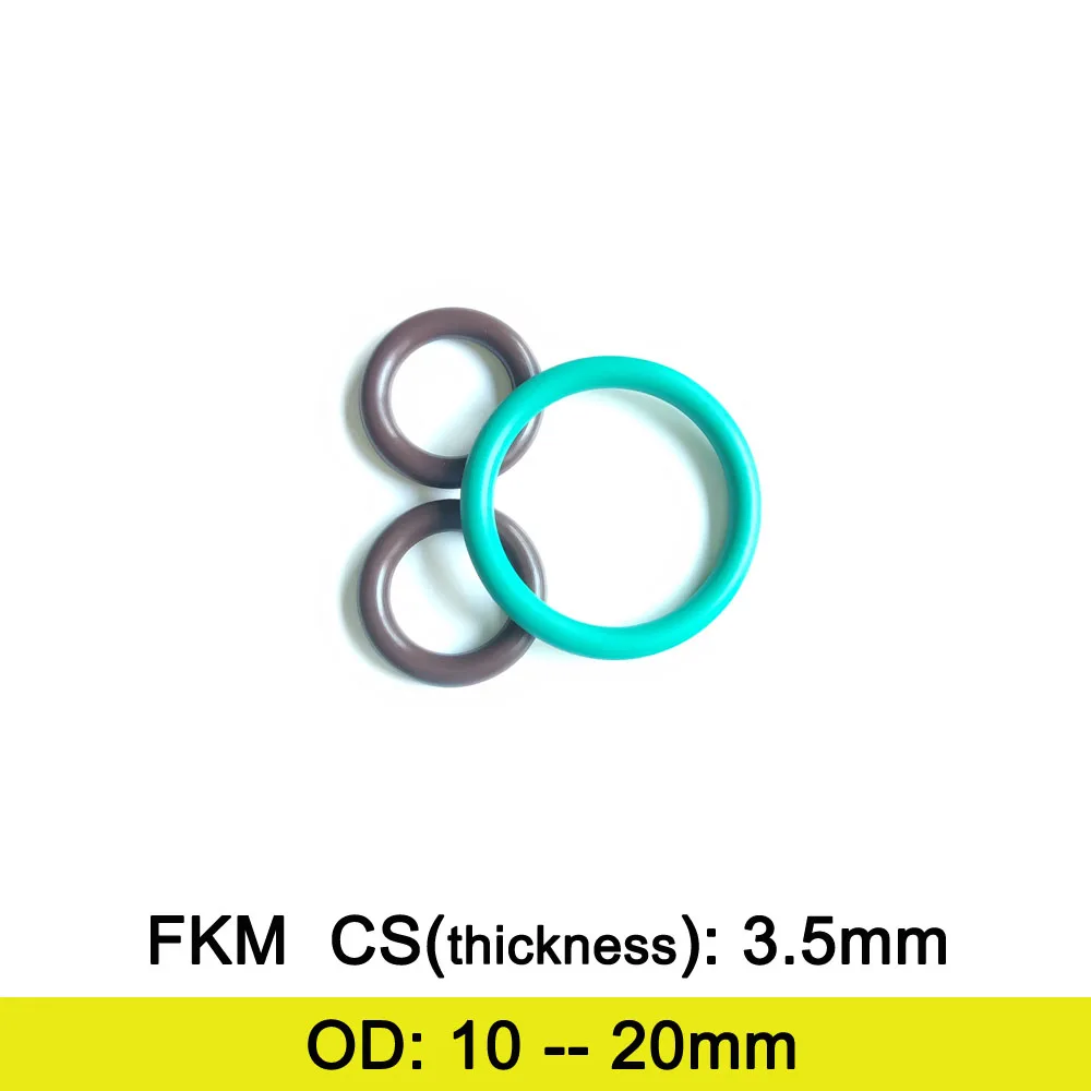 FKM Rubber O Ring Gasket C/S 3.5mm Thickness OD 10/11/12/13/14/15/16/17/18/19/20mm Fluolrine Rubber O-Rings Seal Washer