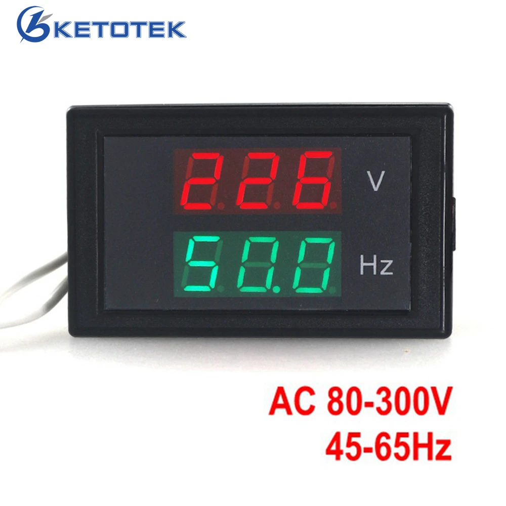 AC 80-300.0V 45-65HZ 2 in 1 Digital Voltage Meter Frequency Counter Voltmeter Hertz/HZ Meter Red Led Display 50HZ 60HZ