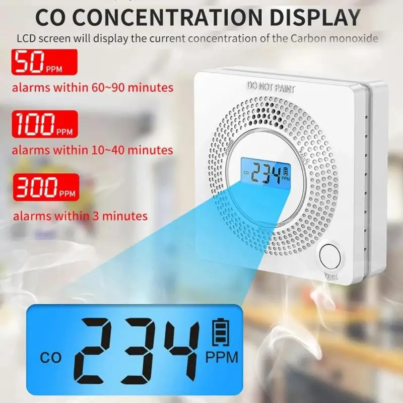 Combinazione sensore di allarme fumo CO con Display funzionamento a batteria da solo rilevatore di carbonio indipendente da 85db con suono sirena incorporato