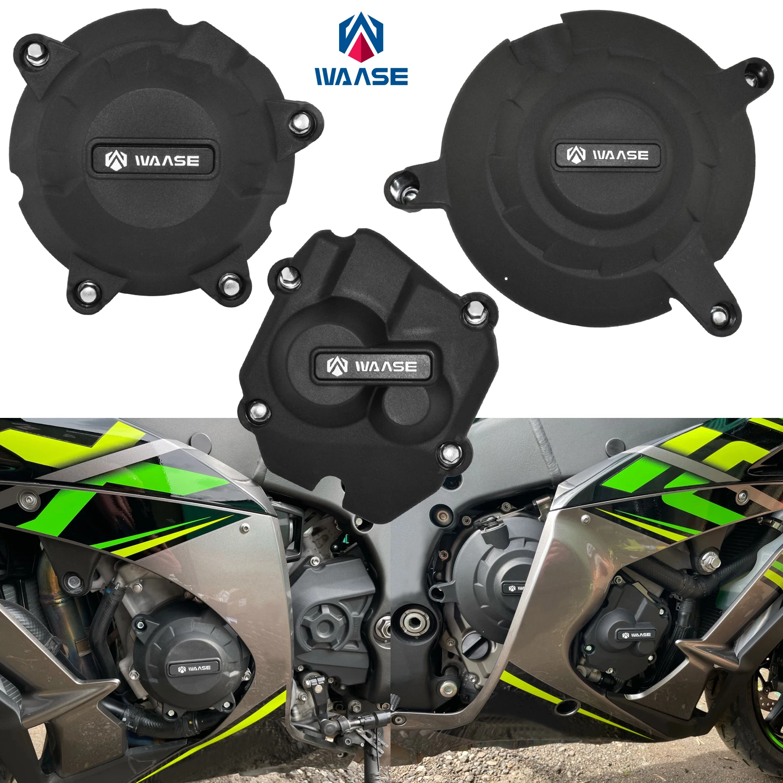 

waase Motorcycle Engine Guard Stator Clutch Pulse Cover Slider Protector Set For KAWASAKI Ninja ZX10R ZX-10R 2011-2015 2016-2021