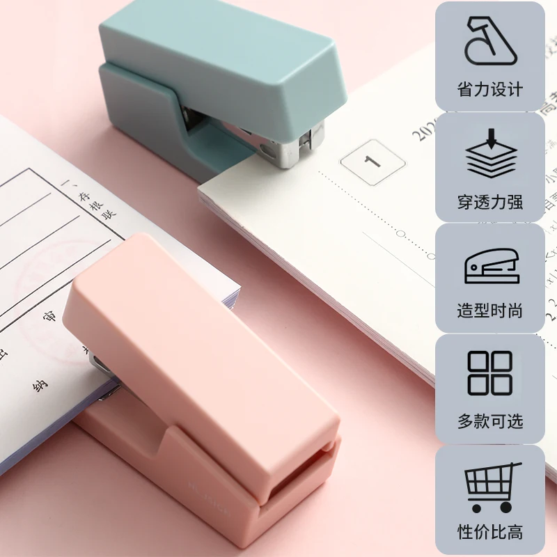 Cute Morandi Color Portable Mini Stapler Set with 640pcs Staples Stationery Office Binding Tool School Binder Teacher