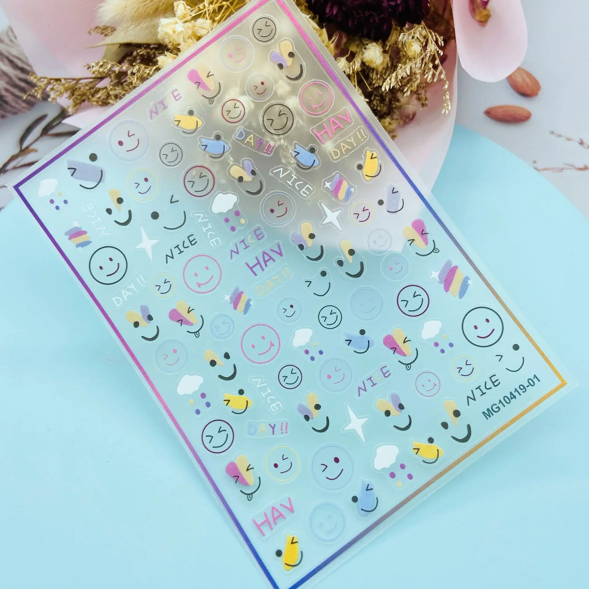 Japanese Style Fashion New Technology Thin Transparent Nail Stickers Texture Plain Colorful Smiles Dry Nail Decals Manicure Girl