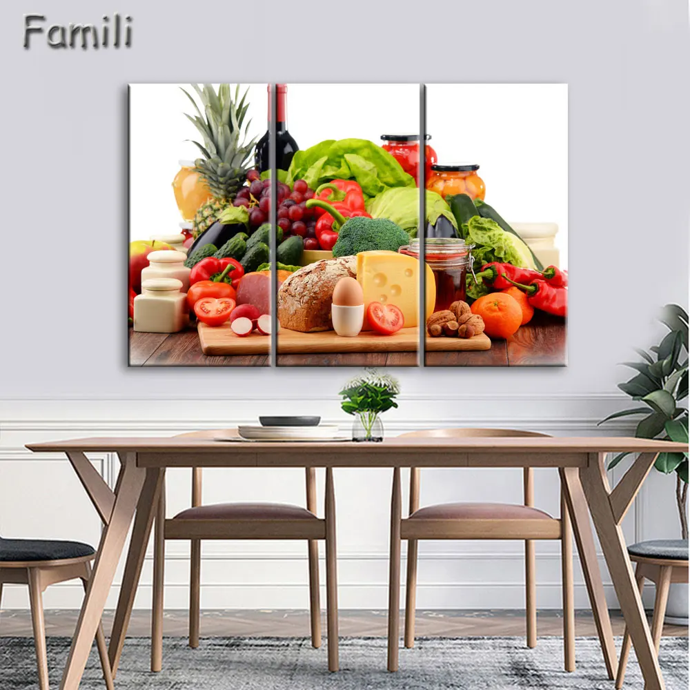 Rushed 3pcs Modern Canvas Paintings Matching food Wall Art Oil Painting Set Bar Dinning Room Decorative Pictures