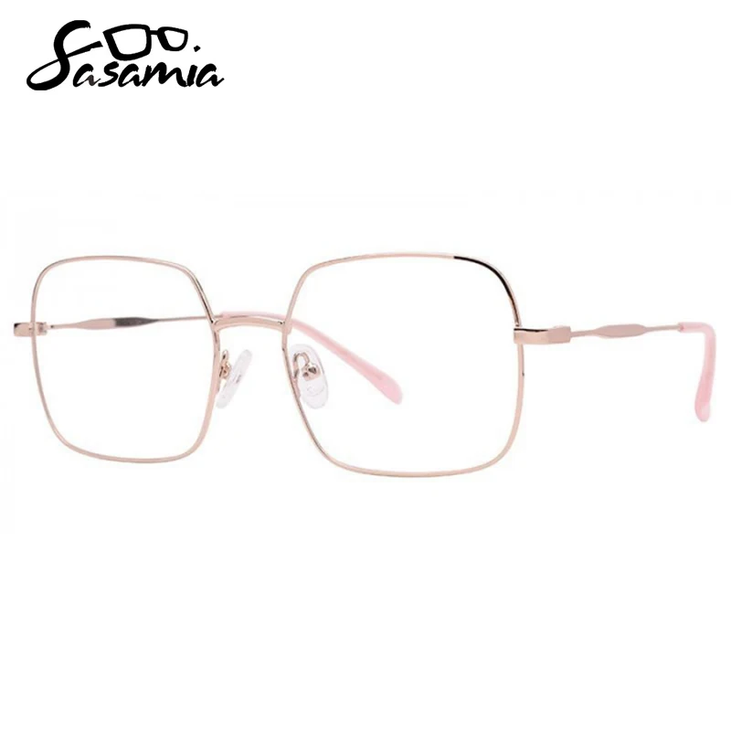 

SASAMIA Women Rectangle Glasses Big Frame Unisex Anti-blue Metal Eyeglasses Female Spectacle Frames Women Man Glasses MW0011