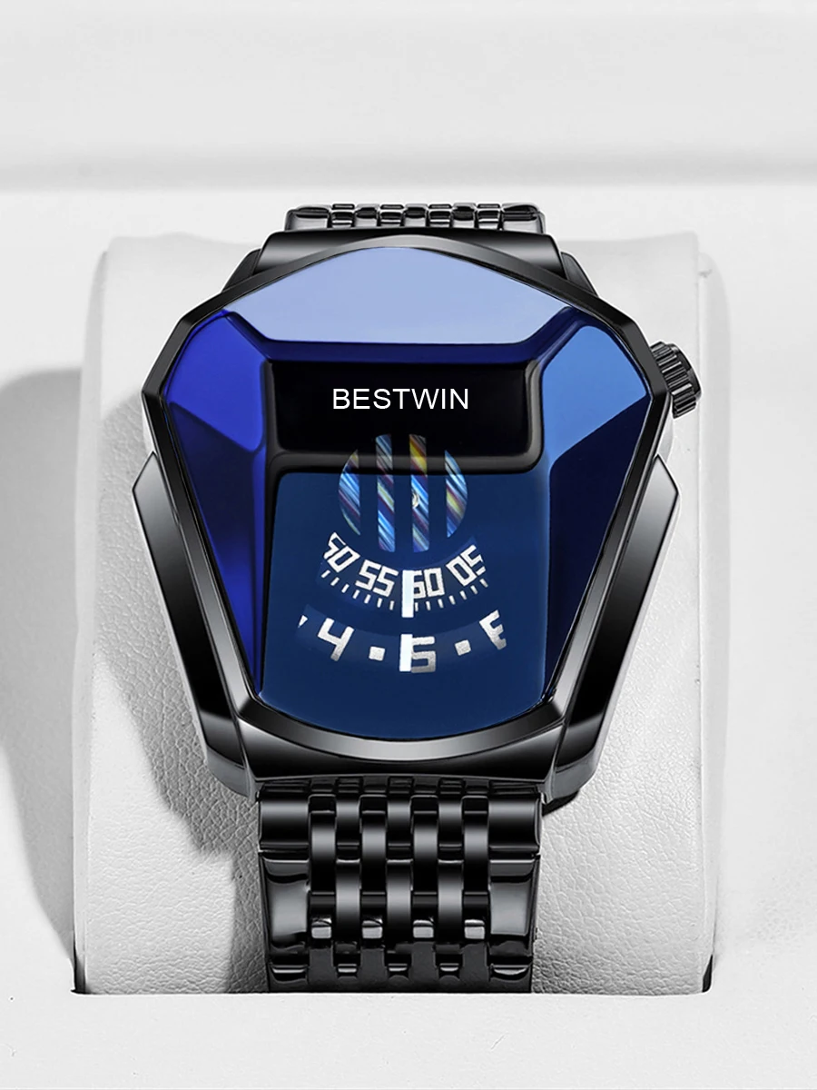 BESTWIN-reloj militar deportivo para hombre, cronógrafo de cuarzo de acero inoxidable dorado, resistente al agua, marca de lujo, 2021