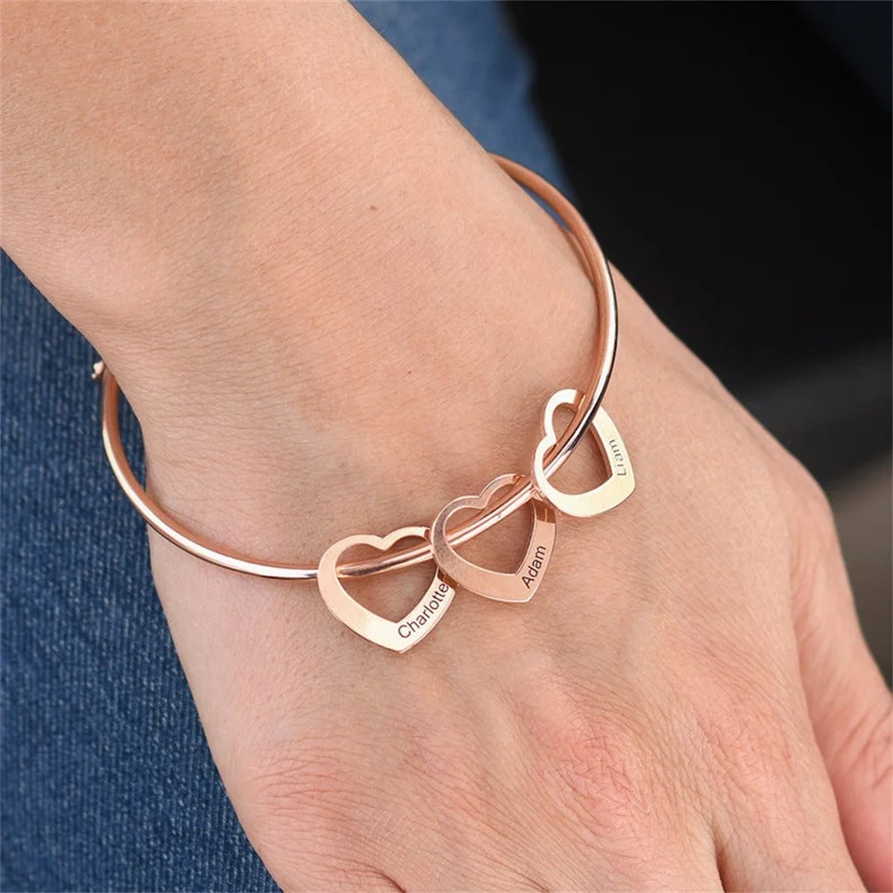 Bracelet personnalisé en acier inoxydable avec nom pour femme, pendentif d\'amour, cadeau de bijoux, mode