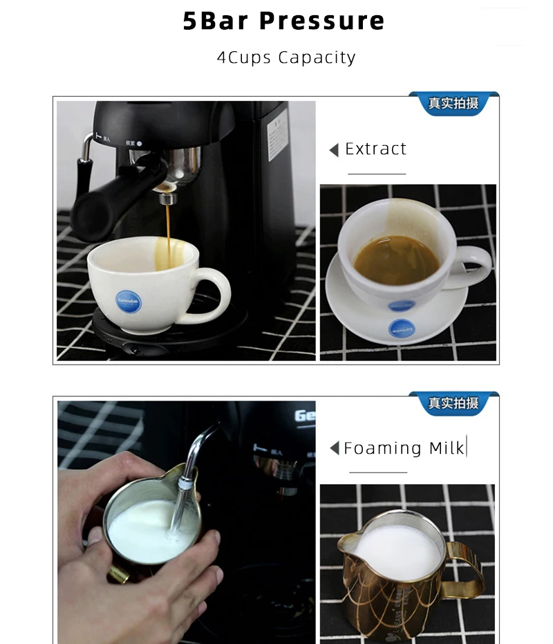 Аппарат для приготовления кофе эспрессо с паром, аппарат для капучино со вспенивателем для молока и графином, бытовая кухонная техника