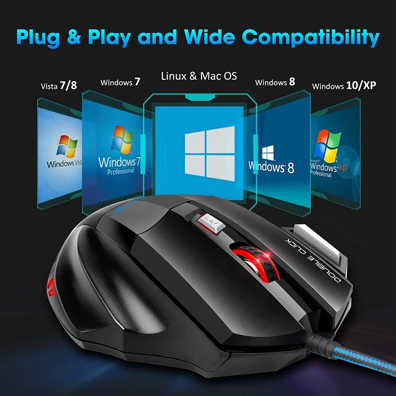 Mysz komputerowa Gamer ergonomiczna mysz do gier USB przewodowa gra Mause 5500 DPI ciche myszy z podświetleniem LED 7 przycisk na PC Laptop