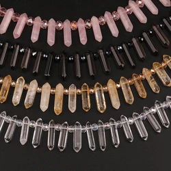 Approx 30PCS/Strand,Natural Pink Citrines Quartz Double Point Loose Beads,Top Drilled Stick Stone Pendant Jewelry Making