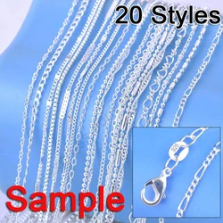 Genuine 925 Sterling Silver Link Necklace Set Chains+Lobster Clasps Wholesale Price Sample Order 20Pcs Mix 20 Styles 18 Inches