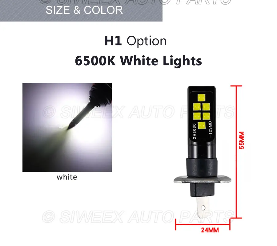 Super Bright H3 H1 LED 12 SMD 3030 Car Driving Headlight Fog Light Auto Lamp Bulb Conversion 12V DC White