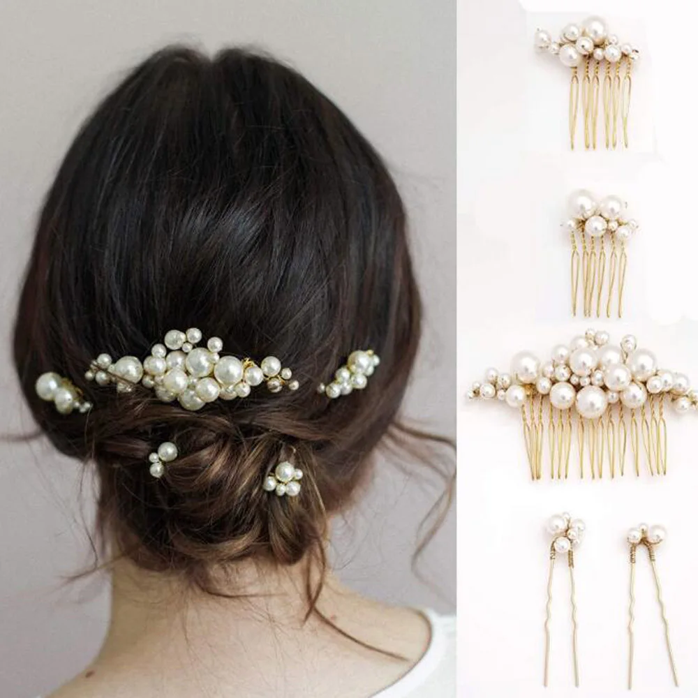 5 PCSt Simulated Pearl Hair Pins Clips and Comb For Women Flowers Hair Combs Wedding Bridal Party Hair Jewelry For Gift  Women