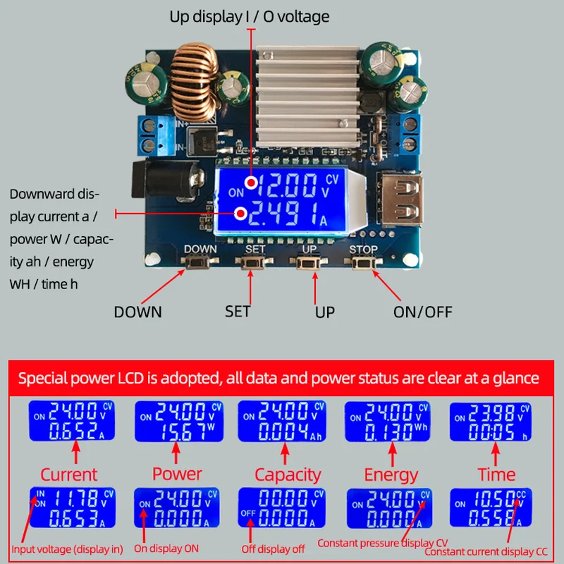 SK35L DC 0.6-30V 4A 35W 5V 9V 12V 24V Boost/Buck CC CV Regulated Adjustable Power supply Module Solar Charging Battery Cherger