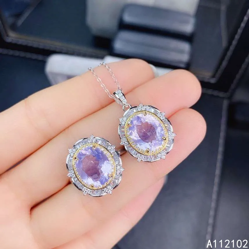 

KJJEAXCMY fine jewelry 925 sterling silver natural Lavender Amethyst girl pendant ring set christmas birthday party year gift