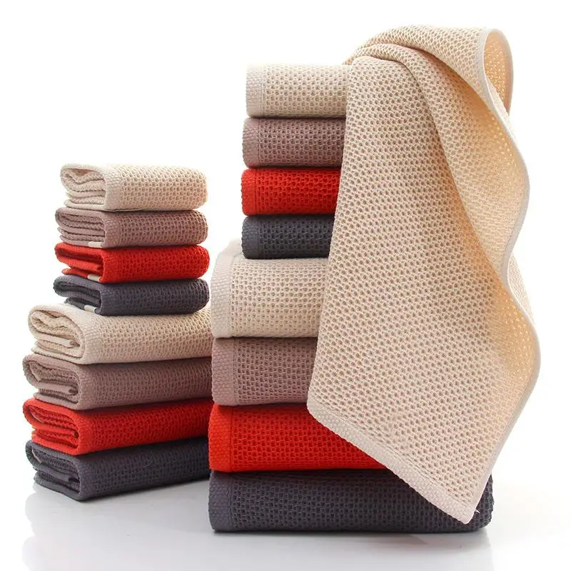 50 3-Pieces/Set Honeycomb Thin Cotton Towel Set Summer Bathroom Towels Small Face Hand Towel Brown Grey Absorbent Washcloth