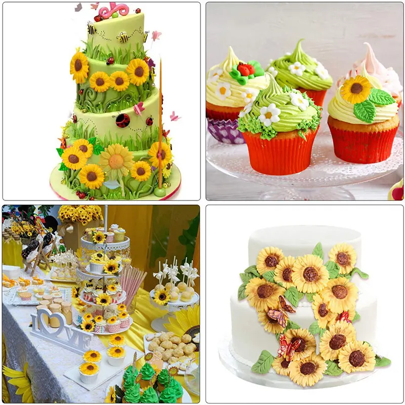 Sunflower Silicone Mold Flower Bee Cupcake Topper Fondant Mold Cake Decorating Tools Candy Polymer Clay Chocolate Gumpaste Mould