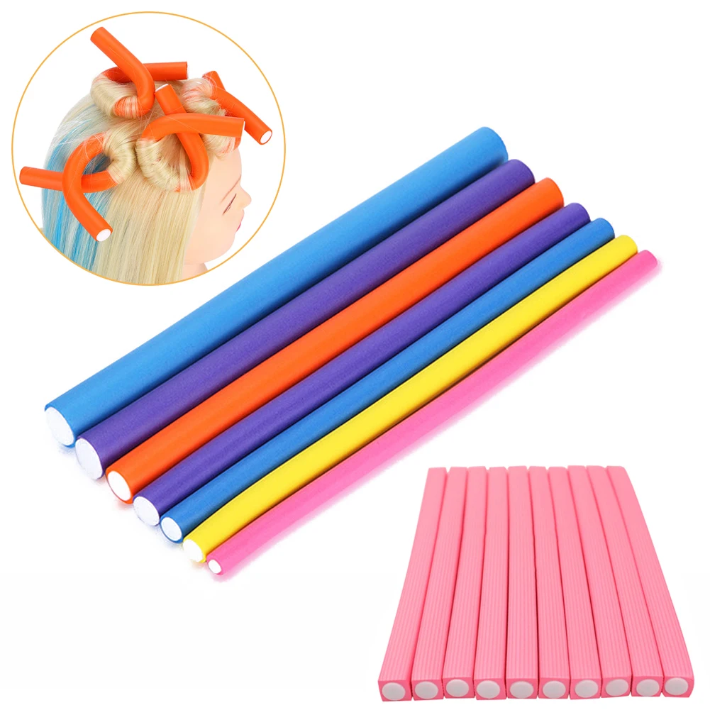 10pcs Heatless Hair Curler Curling Rod Foam Hair Rollers Flexible Hair Curling Ribbon Curling Rod DIY Styling Accessories