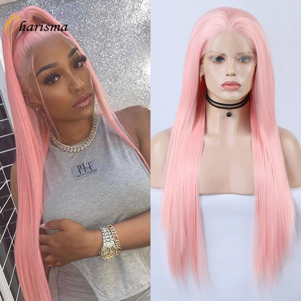 Charisma Synthetic Hair Straight Lace Front Wig Pink Wigs Heat Resistant Fiber Free Part Synthetic Lace Wig Cosplay For Women