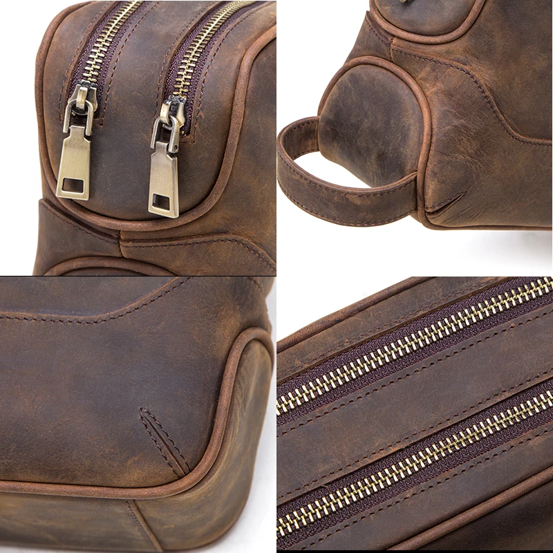 Contact\'s Genuine Leather Cosmetic Bag Men Luxury Large Capacity Men Makeup Pouch Organizer Travel Vintage Toiletry Bags Storage
