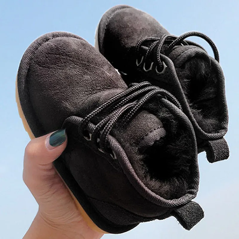 New Winter Kids Boots Baby Girls Snow Boots Warm Plush Soft Bottom Outdoor Children Shoes Lace-up Boy Ankle Boots CSH1214