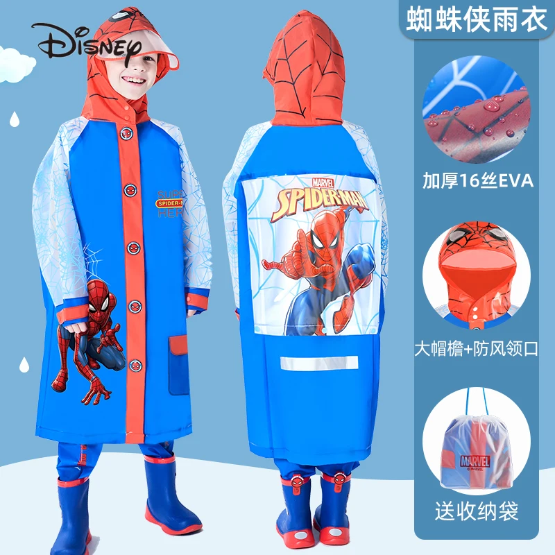 Disney children raincoat Captain America Spiderman Boy girl children student raincoat big brim school bag bit transparent poncho