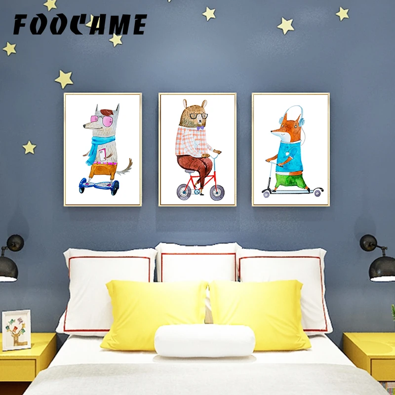 Koala Giraffe Bear Fox Cartoon Canvas Painting Poster Nordic Kids Decoration Print Nursery Baby Room Art Wall Pictures Bedroom