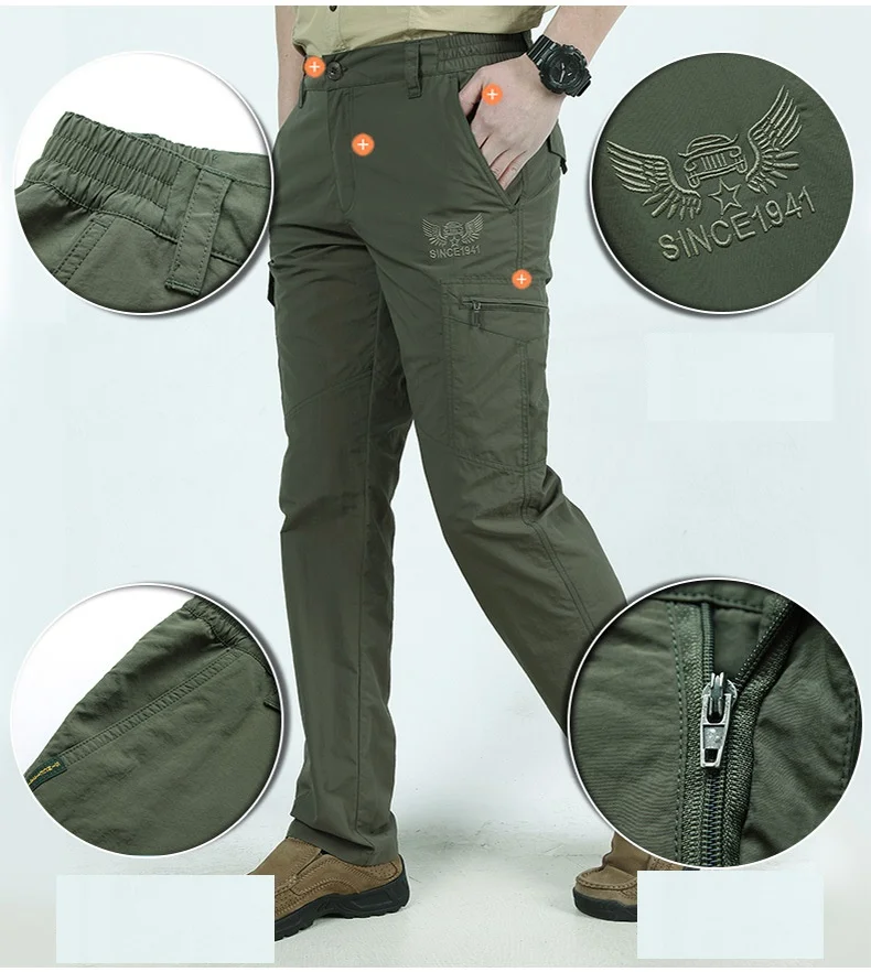 Summer Quick Dry Breathable Hiking Camping Pants Men Outdoor Climbing Trekking Trousers Tactical Military Army Cargo Thin Pants