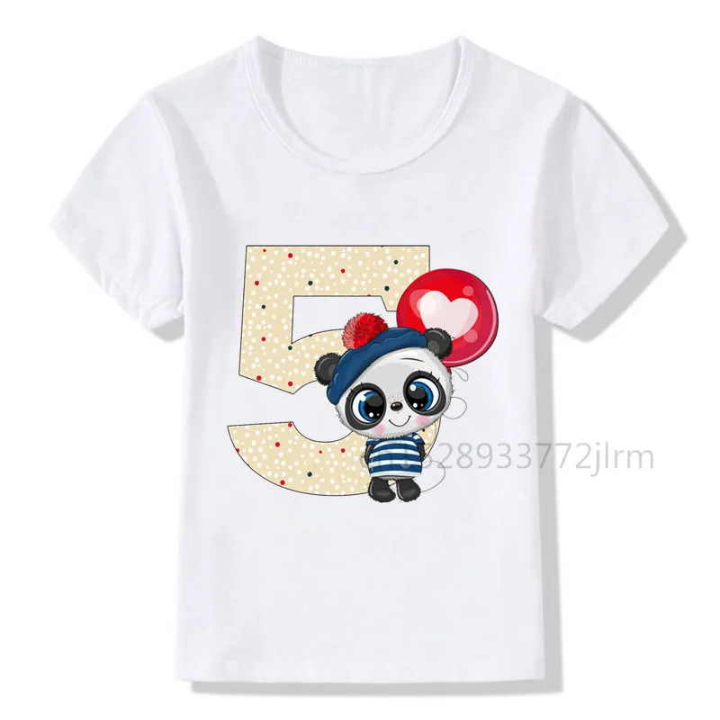 Boys Girls Cartoon Panda Birthday Number Print T Shirt Children Birthday T-shirts Baby Kids Funny Animal Gift Tshirt Present