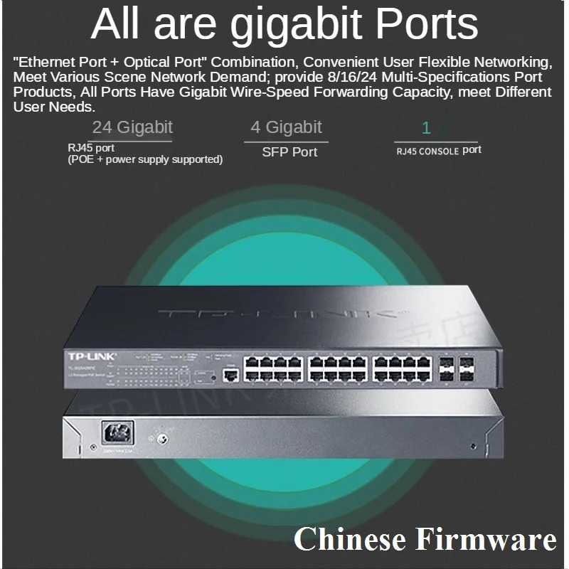 

28 ports Network Management Switch 370W 1000M POE ports , Supply Power to Camera AP, With 4*SFP Ports, Sup PoE+ Chinese-Firmware