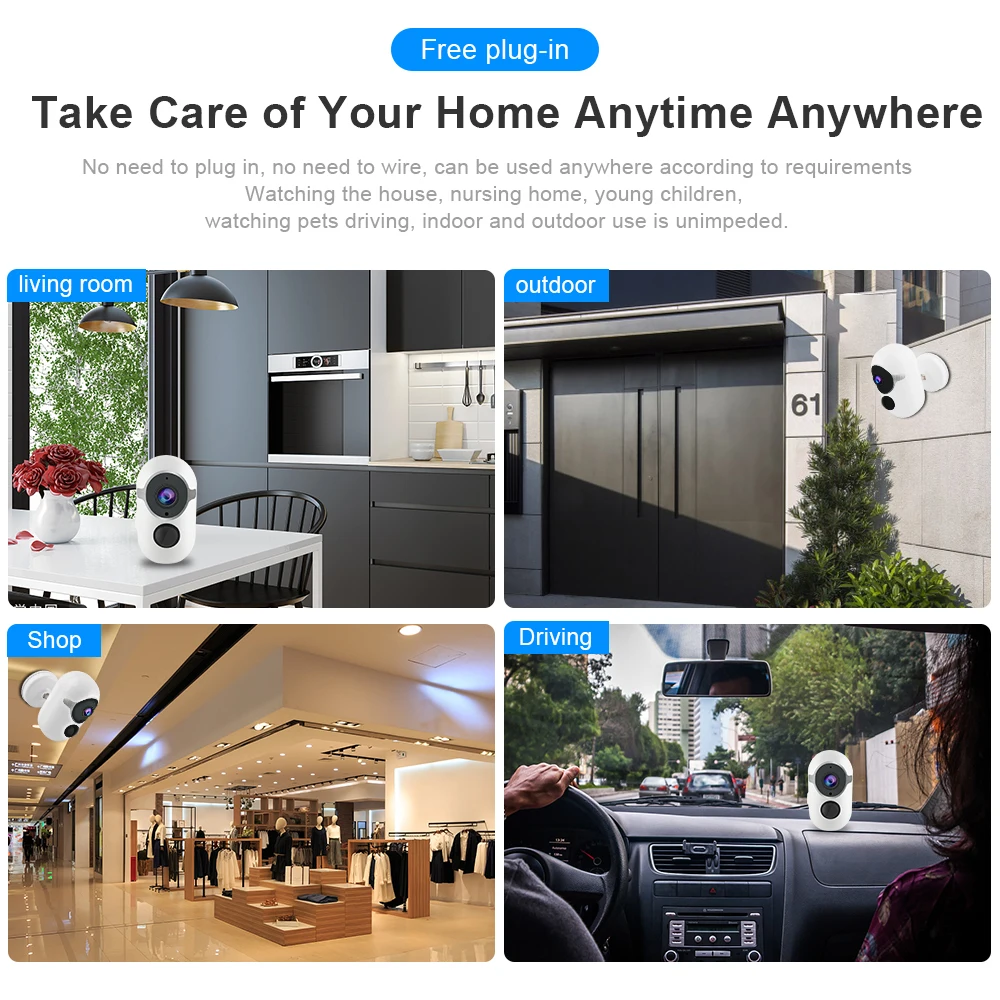 Outdoor 1080P Wifi Camera Rechargeable Battery IP Cam Waterproof Wireless Powered Home OfficeSecurity Camera Support Solar Panel