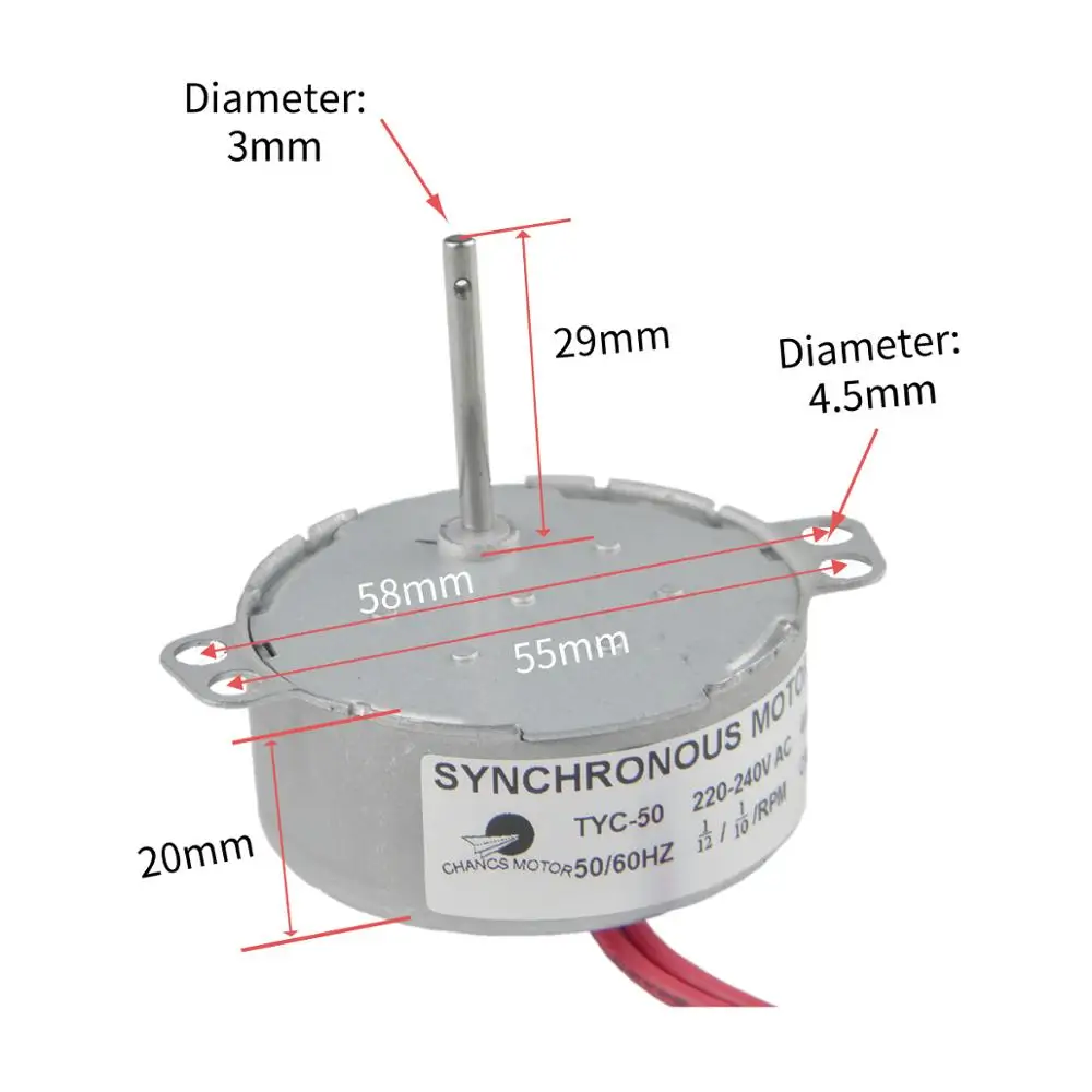 CHANCS TYC-50 220V 0.083RPM-0.1RPM AC Synchronous Motor Low Speed Medical Equipment Air Bed CW Shaft Length 39mm