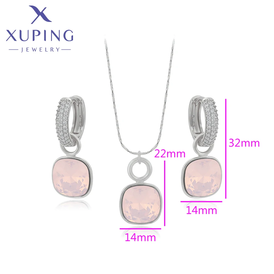 Xuping Jewelry Popular Square Shaped Crystals Jewelry Set with Necklace and Earrings for Women Gift
