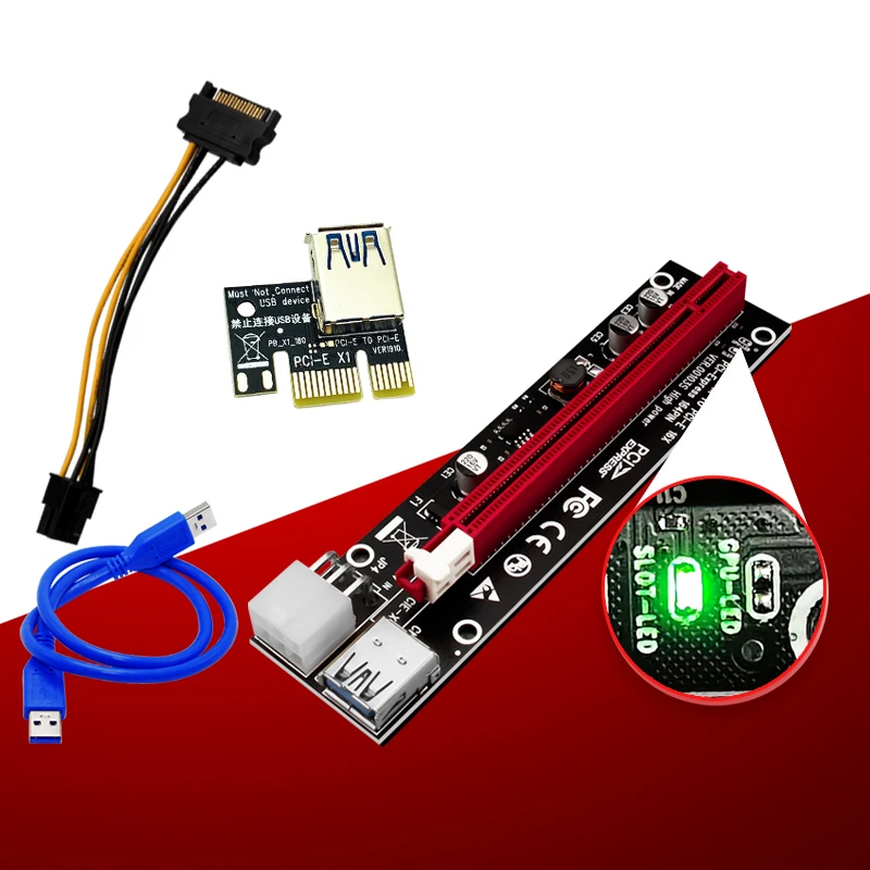 كرت PCIE Riser PCI-E من 1 إلى 6 بطاقة Riser 103S Cabo Riser PCI Express x16 موسع 0.6 متر USB 3.0 كابل SATA إلى 6Pin طاقة لبطاقة الفيديو