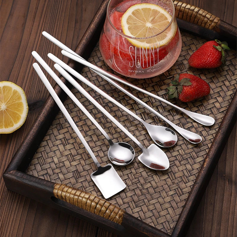 304 Stainless Steel Coffee Honey Mixing Spoon Tableware Long Handle Ice Cream Tea Shovel Spoons Kitchen Accessories Bar Tools