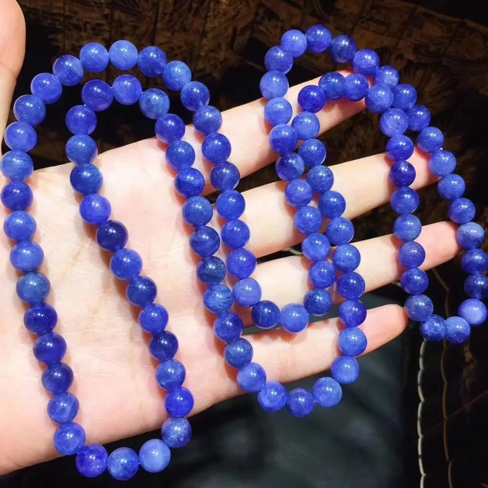 7mm Natural Tanzanite Bracelet Jewelry For Women Men Energy Love Gift Round Beads Blue Crystal Gemstone Strands Long Chain AAAAA