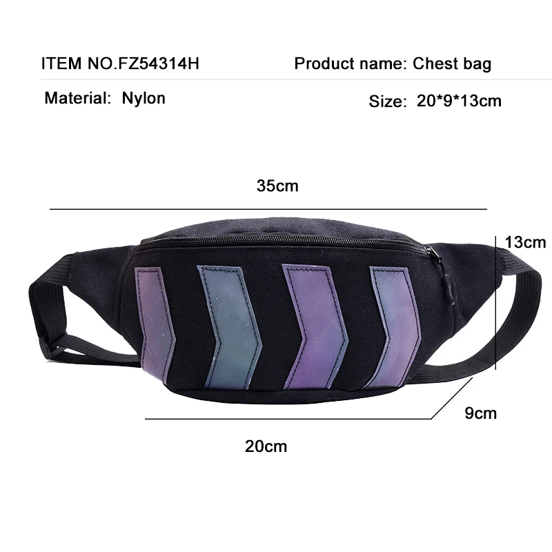 Fashion Waist Bag for Women Banana Canvas Fanny Belt Pack Hip Hop Street Reflective Crossbody Chest Bags Casual Money Pouch