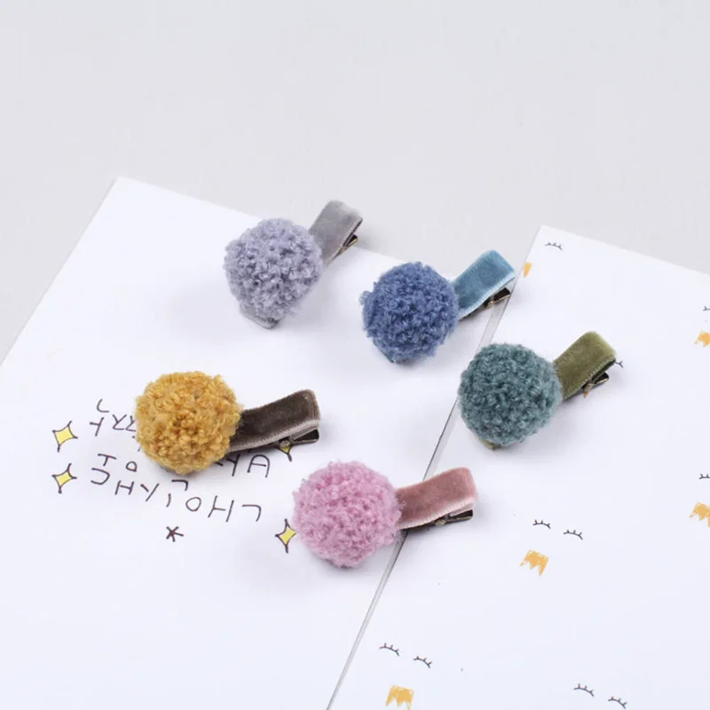 Pinzas para el pelo con pompón para niña pequeña, Mini pompón de felpa de lana, pinzas BB encantadoras, pasador para el pelo, accesorios para el