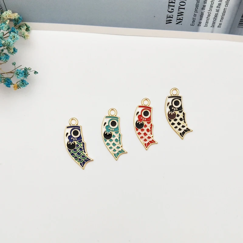 10Pcs/lot Alloy Enamel Carp Fish Charms Floating Harajuku Series Earrings Jewelry Accessory DIY Drop Oil Fish Pendants Wholesale