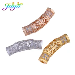 Juya DIY Gold/Rose Gold Micro Pave Zircon Metal Curved Tube Beads For Handmade Natural Stones Pearls Jewelry Making