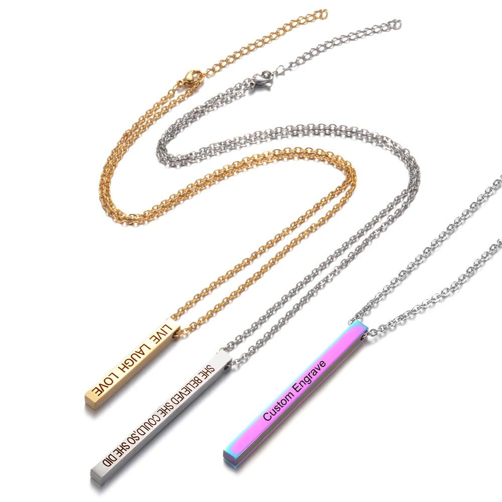 Customized French Rocker Johnny Hallyday Bar Necklace Engraved Date Name Pendant Fans Souvenir Jewelry Gift  5-Colors