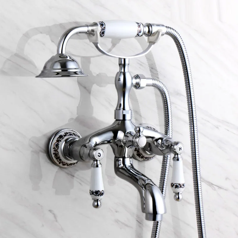 . Polished Chrome Finish New Wall Mounted Waterfall Bathroom Bathtub Handheld Shower Tap Mixer Faucet  YT-5358