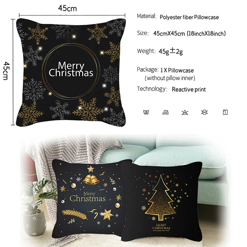 45*45cm Christmas Pillow Cover Black Gold Series Pillowcase Without Pillow Core Pillows Decor Home Cojines Decorativos Para Sofá