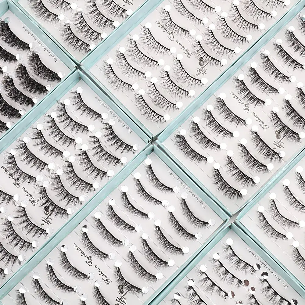 10 Paare 6d natürliches Nerzhaar falsche Wimpern weiches flauschiges Volumen Wimpern kreuzen kurze Wimpern wieder verwendbares Make-up-Werkzeug