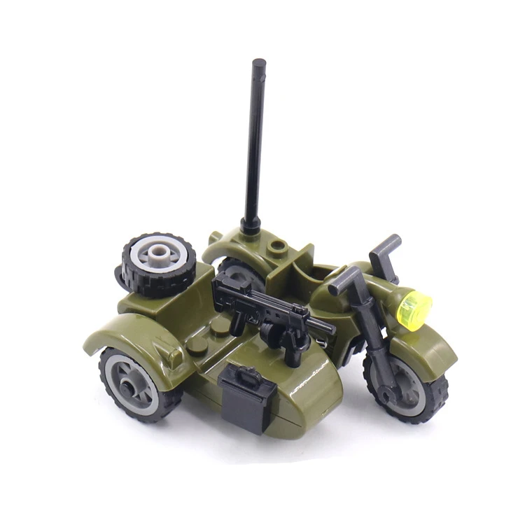 WW2 Military Motorcycle Building Blocks German US Japanese Army Tricycle Cartoon Car Model Parts Bricks Educational Toys C187