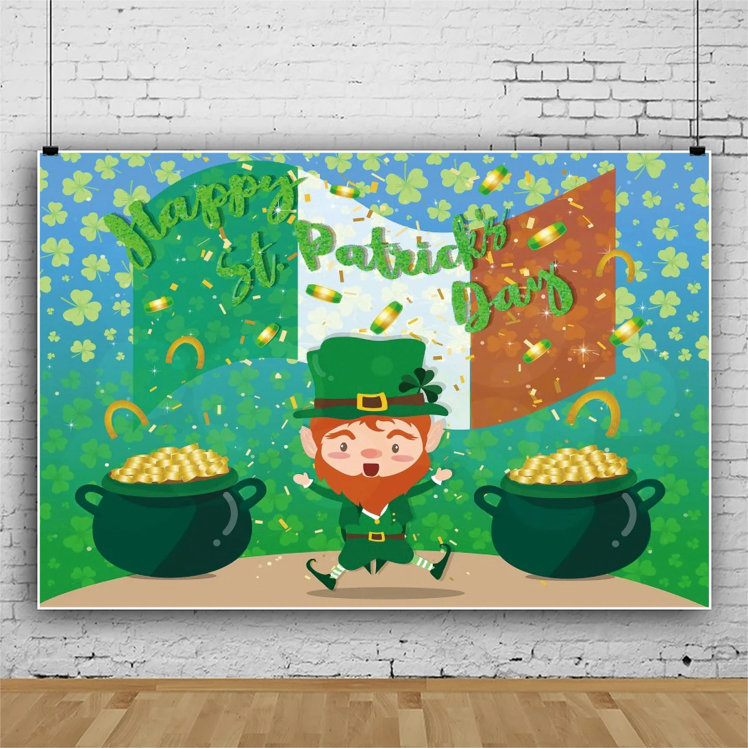 Yeele St.Patrick's Day Shamrocks Photocall Gold Coin Leprechauns Portrait Decor Photography Backdrop Background Photo Studio