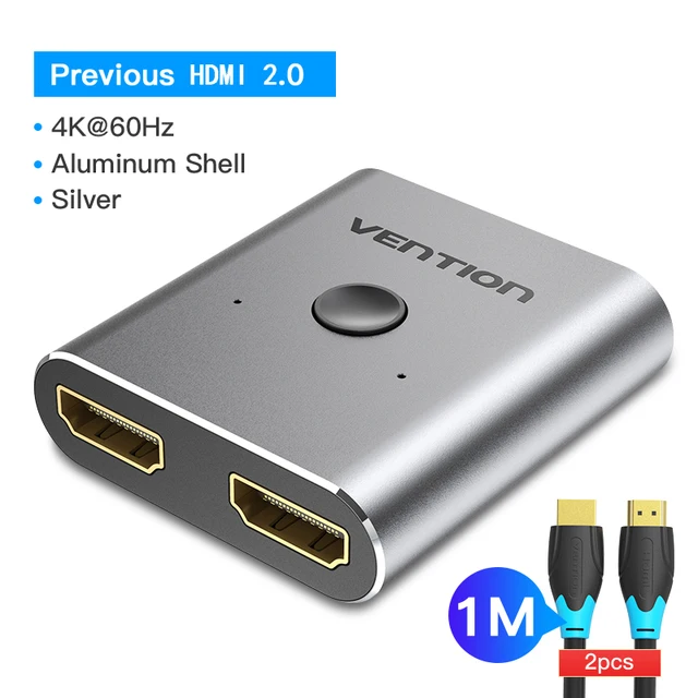 Vention HDMI-adapter 2.0 Bi-directionele schakelaar 4K 60Hz 2-in-1-uit & 1-in-2-uit splitter voor PS5 PS4 Switch TV Box