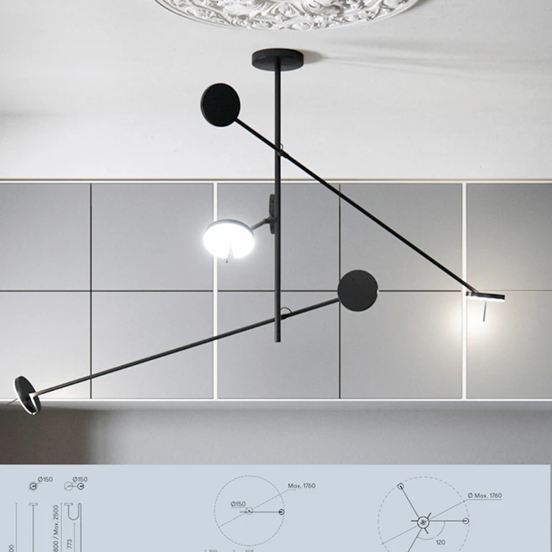 

Designer LED Adjustable Lamp Minimalist Rotatable Lustre Hanging Lamp Bedroom Dining Room Parlor Creative Long Arm Chandelier