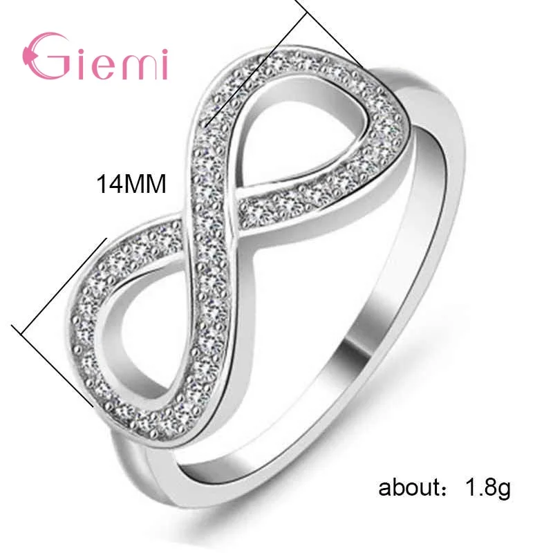 Genuine Silver  925 Jewelry Simple Style Figure 8 Shape Statement Finger Rings For Women Girls Wedding Engagement Bijoux