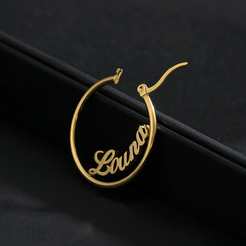 Custom Name Hoop Earrings A-Z Letters Custom Name 70mm Big Round Hoop Earings Fashion Jewelry Bijoux Femme aretes de mujer